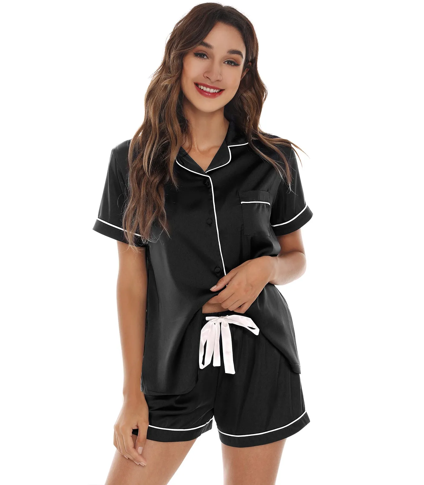 WiWi Womens Silk Satin Pajamas Soft Summer Sleepwear