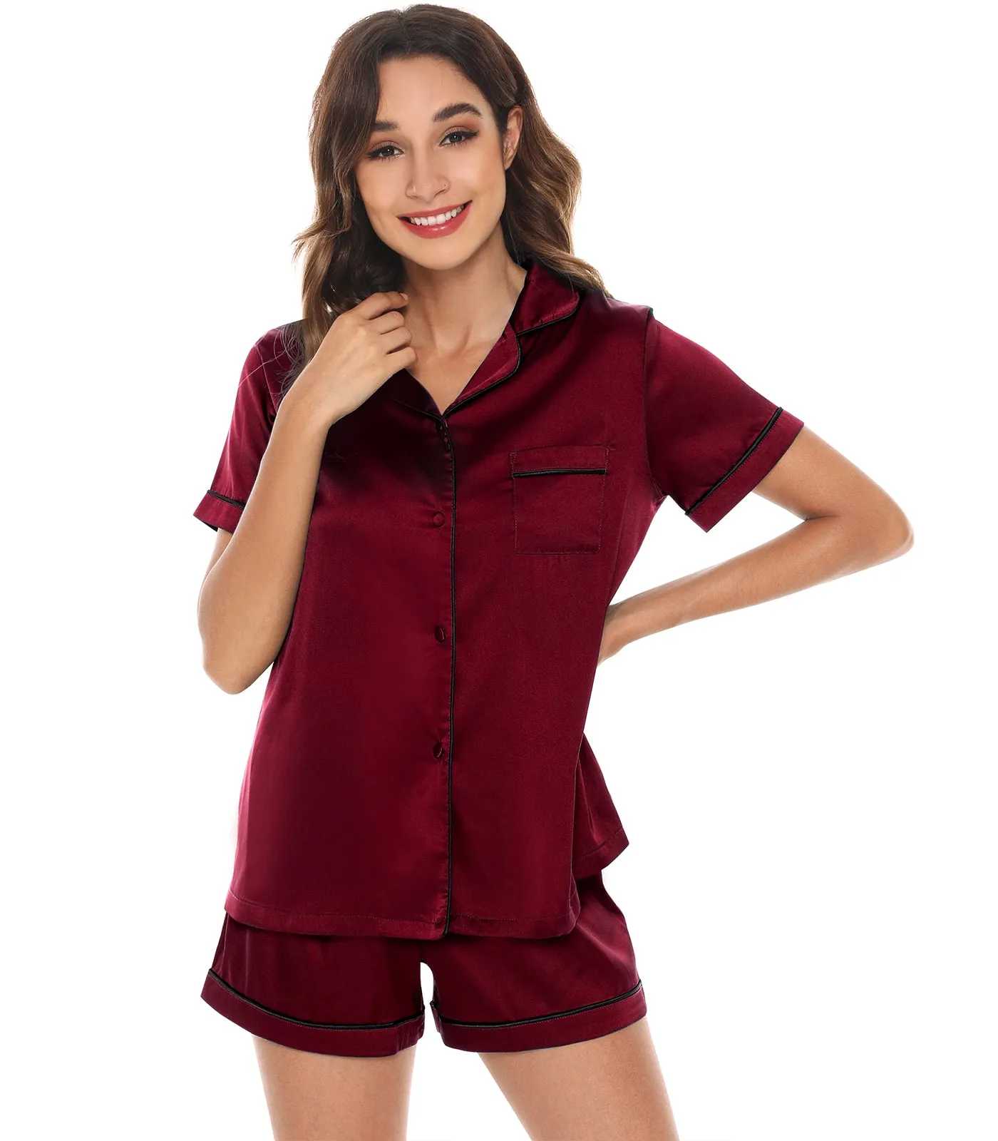 WiWi Womens Silk Satin Pajamas Soft Summer Sleepwear