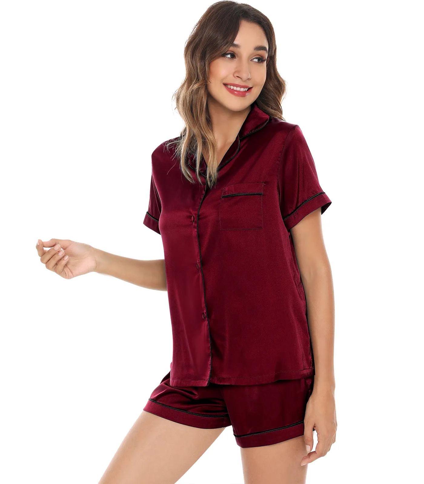 WiWi Womens Silk Satin Pajamas Soft Summer Sleepwear