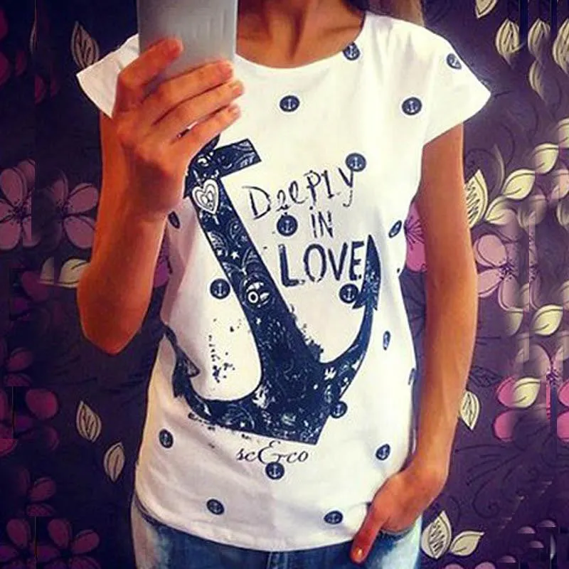women blouses shirts tops short sleeve camisa clothing anchors printed blouse shirt