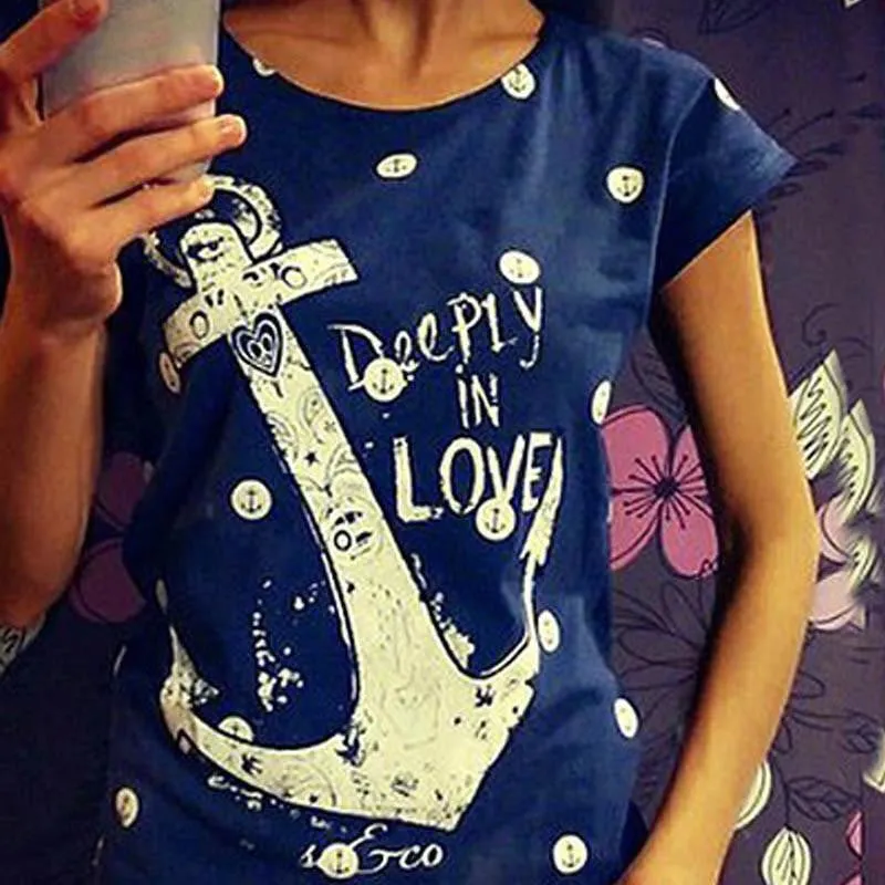 women blouses shirts tops short sleeve camisa clothing anchors printed blouse shirt
