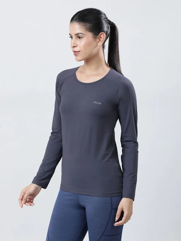 Women Steel grey Solid Tops FLY TECH F/SLEEVE PLAIN