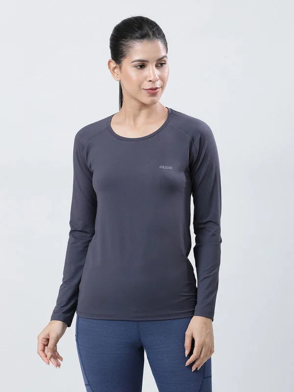 Women Steel grey Solid Tops FLY TECH F/SLEEVE PLAIN
