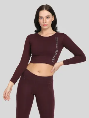 Women Wine Solid Crop Top_WARMING UP TOP-WN