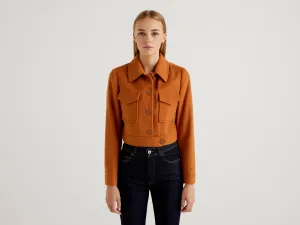 Womens Chest Pocket Style Collared Short Jacket