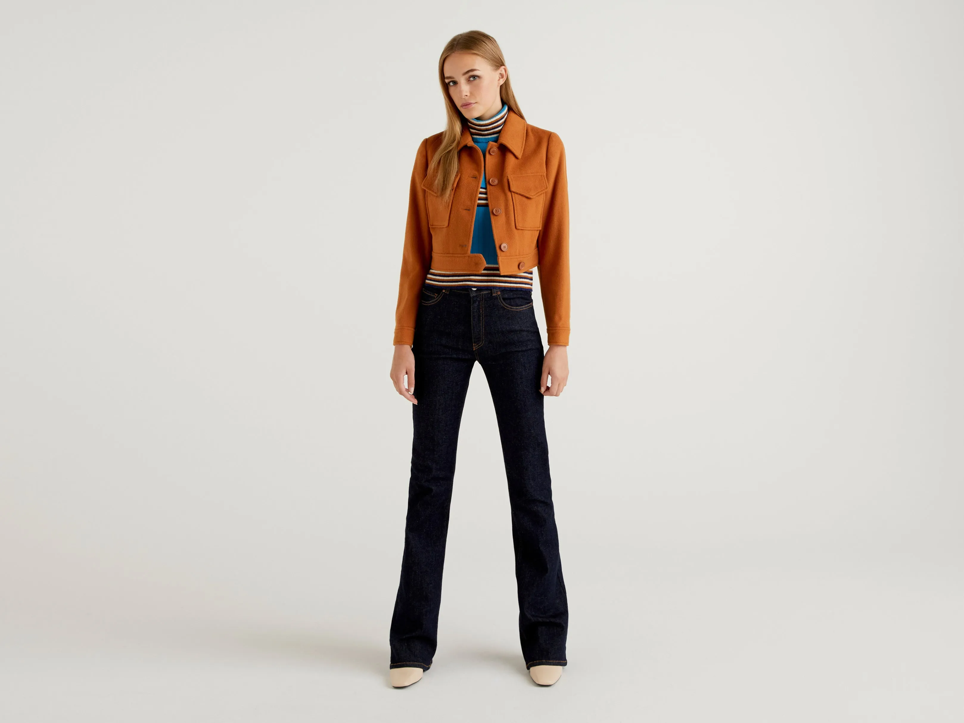 Womens Chest Pocket Style Collared Short Jacket