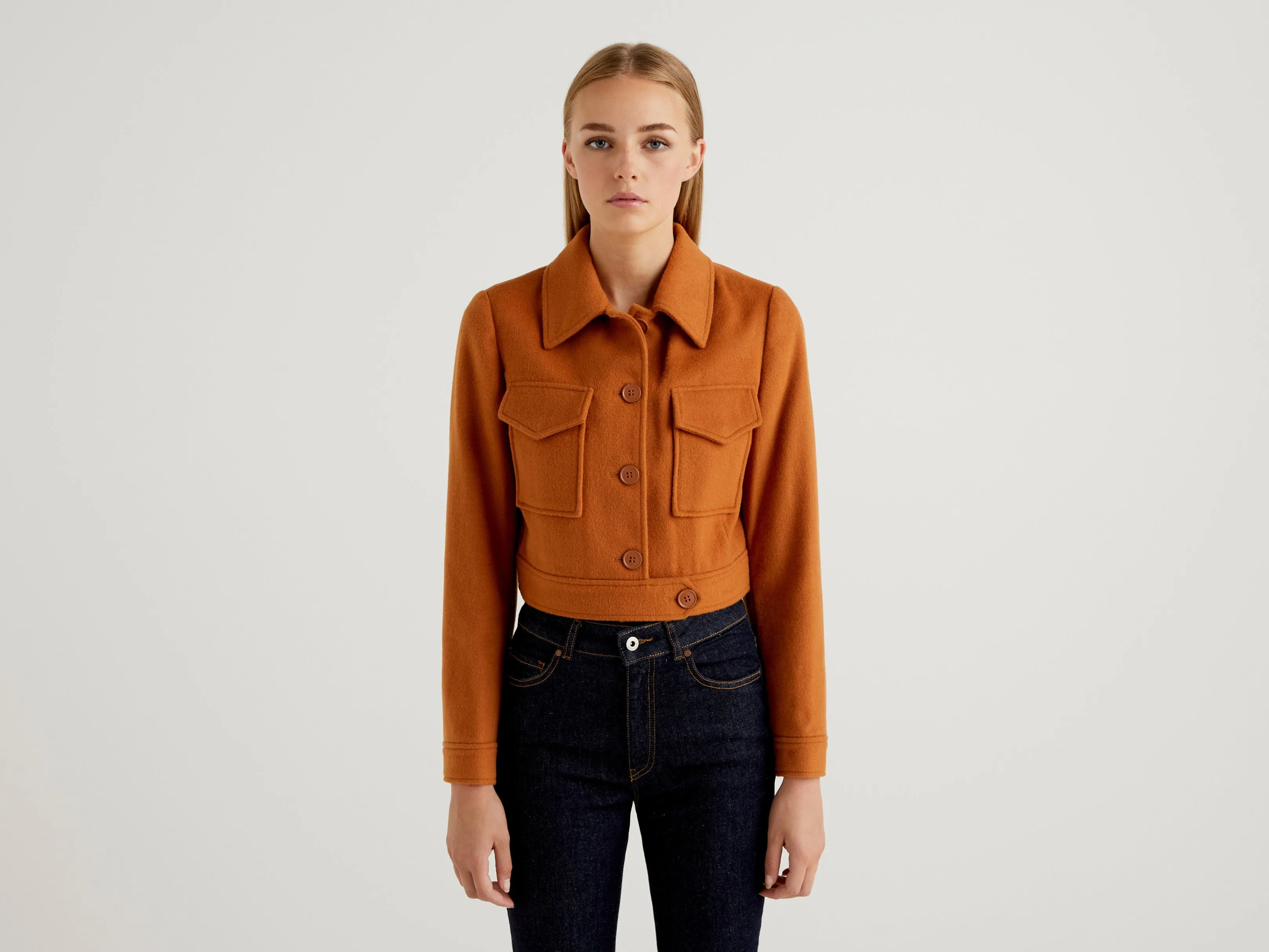 Womens Chest Pocket Style Collared Short Jacket