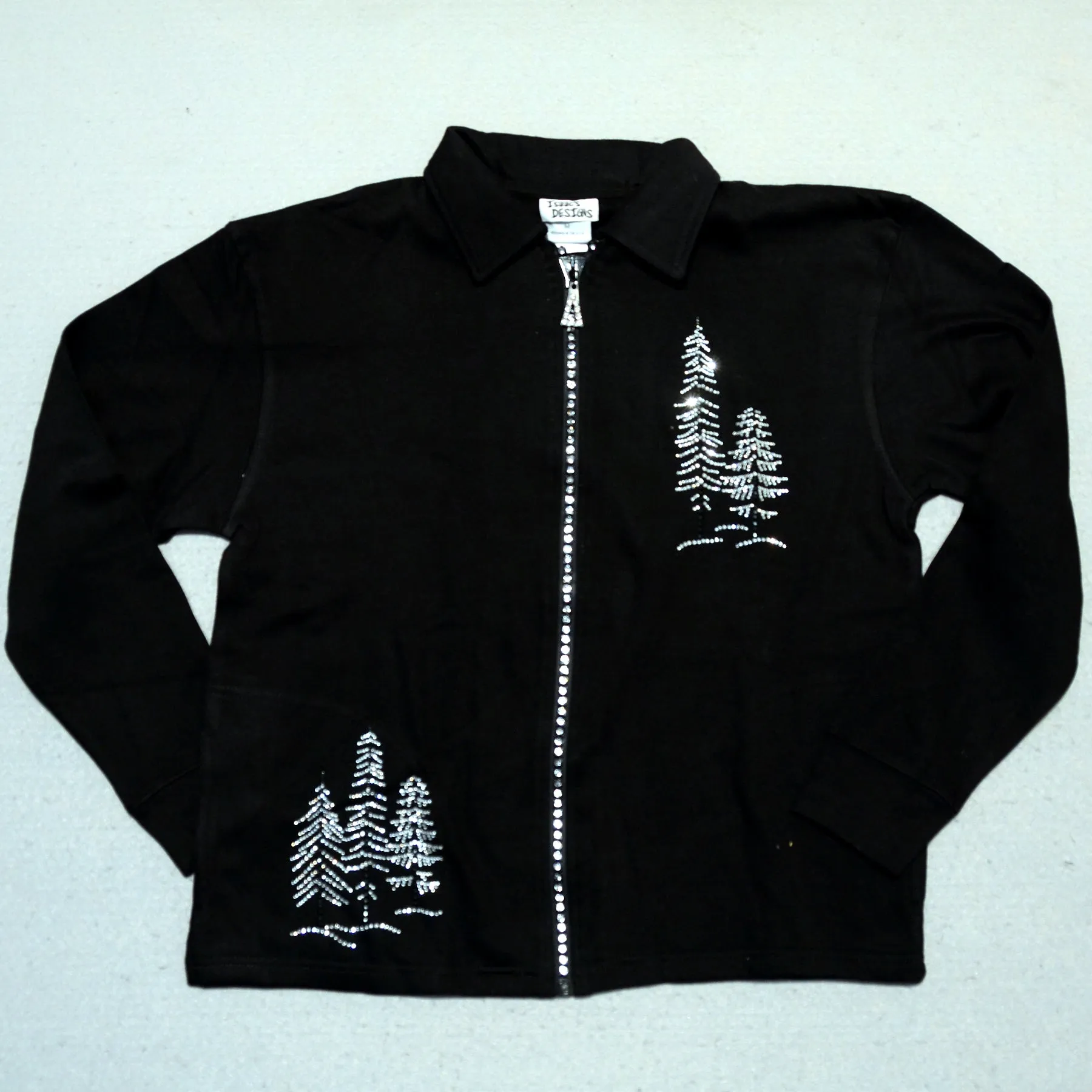 Womens Crystal Zipper Sparkle Trees Alaska Jacket