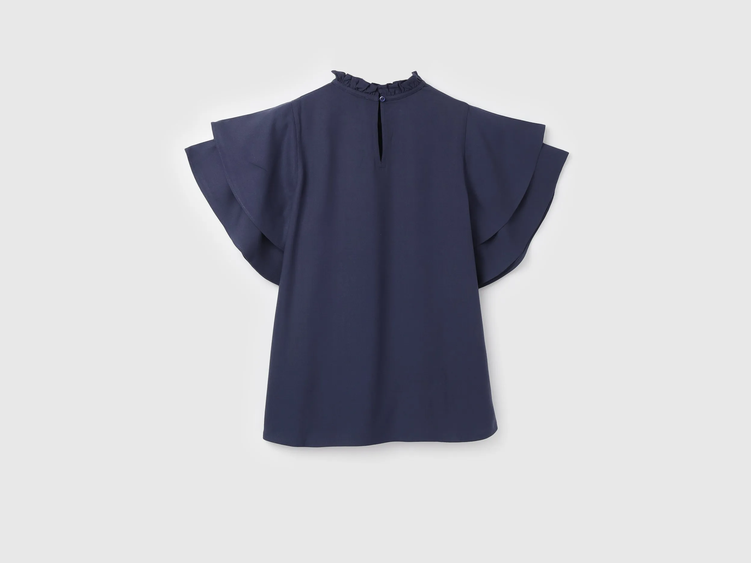 Women's Regular Fit Ruffled Neck Solid Tops