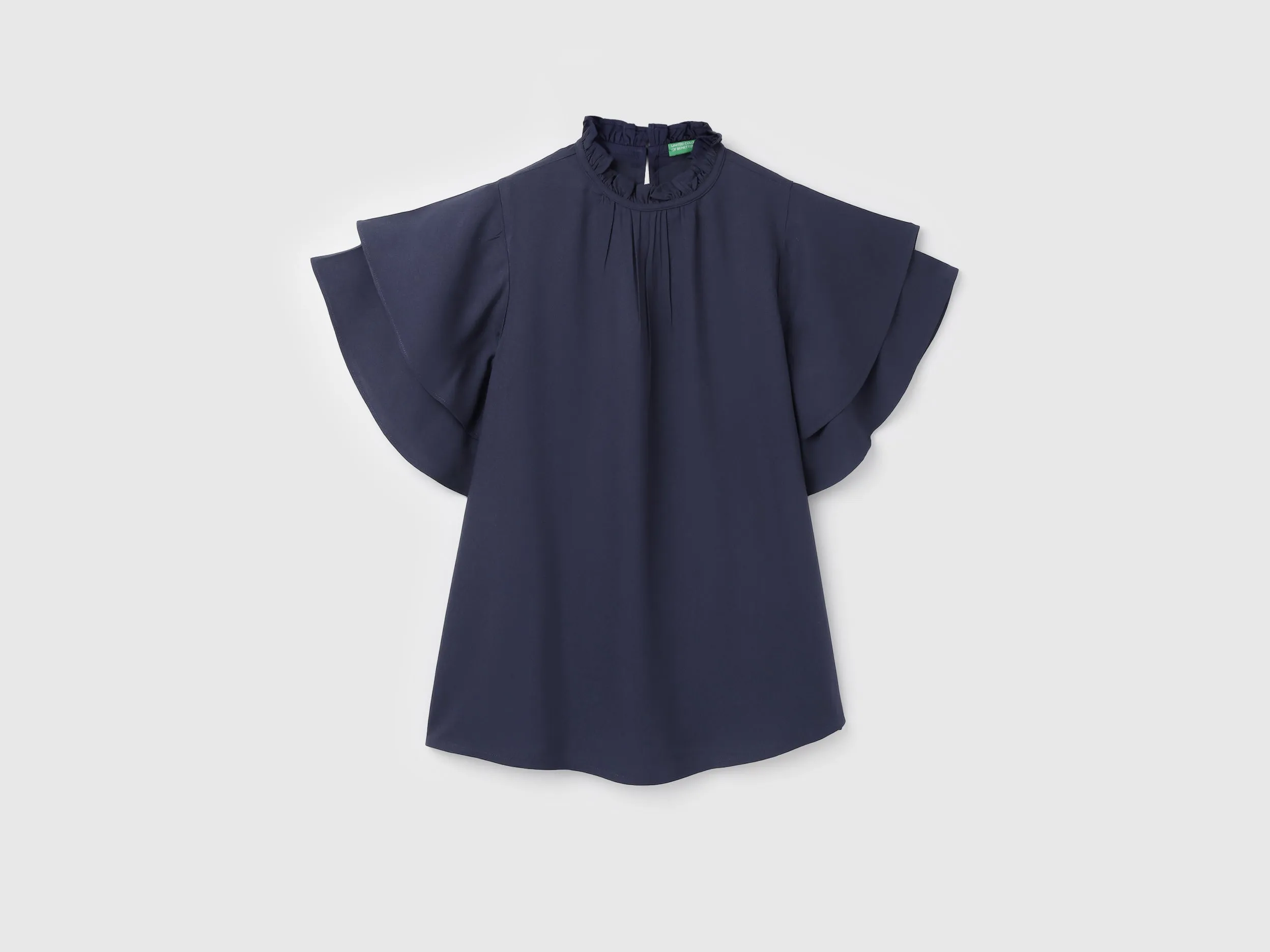 Women's Regular Fit Ruffled Neck Solid Tops