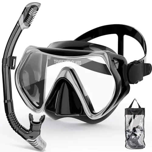 ZIPOUTE PRO Snorkeling Gear for Adults, Snorkel Mask Adult Snorkel Set, Anti-Fog Scuba Diving Mask Panoramic View Scuba Gear, Tempered Glass Snorkel Goggles Swim Masks for Adults