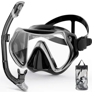 ZIPOUTE PRO Snorkeling Gear for Adults, Snorkel Mask Adult Snorkel Set, Anti-Fog Scuba Diving Mask Panoramic View Scuba Gear, Tempered Glass Snorkel Goggles Swim Masks for Adults